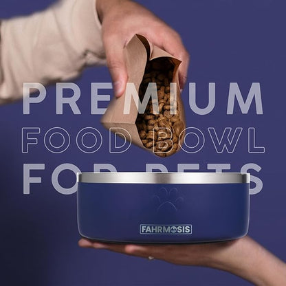 32 Oz Dog Bowl with Slow Feeder Insert Stainless Steel Pet Water Bowl for Medium & Large Breed Non Slip Rubber Base & Plastic Puzzle Feeder - Navy Blue