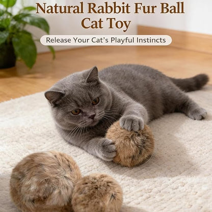 Rabbit Fur Ball Cat Toy, Soft Fluffy Cat Toy Ball, Soft Plush Cat Toy Balls for Bunny Kicks & Chase Games, for Indoor Fun to Chase