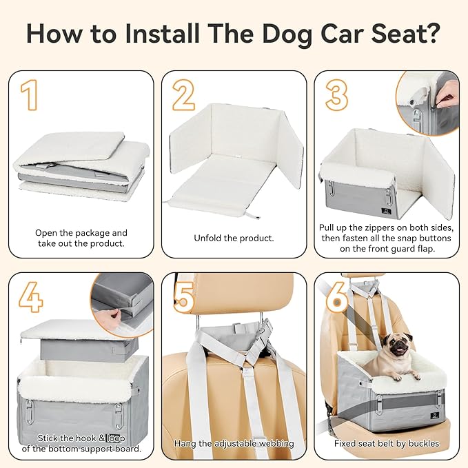 Dog Car Seat for Small Dogs – Patented Safety Buckle, Booster Seat with Safety Leash, Travel Car Seats for Dogs Up to 35 lbs – Secure, Comfortable, Easy Install, Fits Cars/SUVs/Trucks