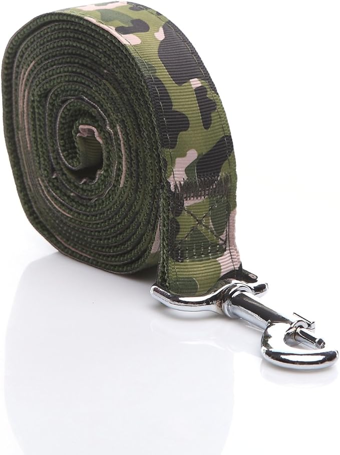 Heavy Duty Dog Leash, 4 FT/ 6 FT/ 10 FT Long, 1 Inch Wide, Nylon Camouflage Dog Leash for Small and Medium Dogs (Green, 10 FT)