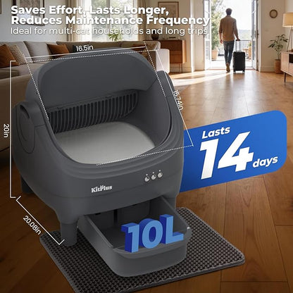 Self Cleaning Litter Box, Automatic Cat Litter Box-APP Control, Open-Design Electric Litter Box, Safety Anti-Pinch, Odor-Free Waste Disposal Includes Trash Bags, Suitable for Multiple Cats, Grey