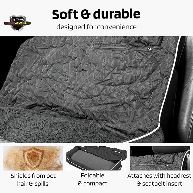 Black, Large Pet Bed Cushion & Car Seat Cover, 52x20x7