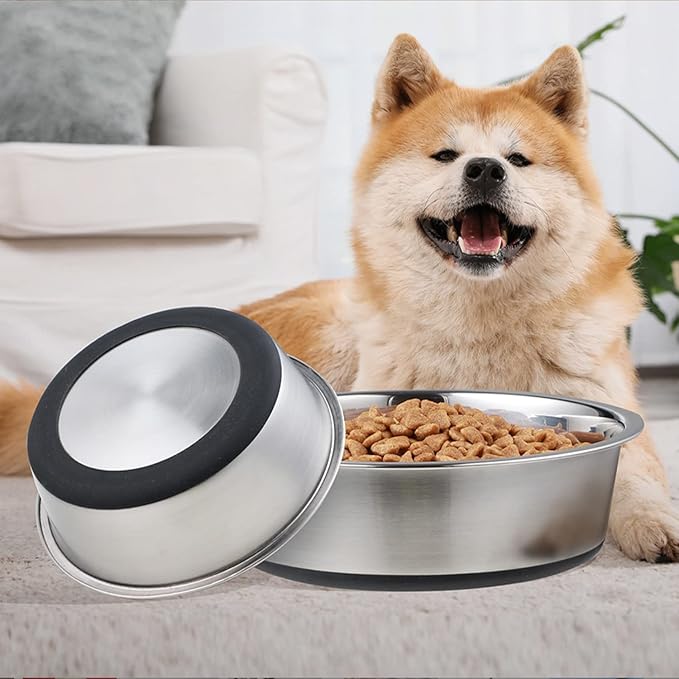 Stainless Steel Dog Bowls for Medium Dogs, Food Water Bowls,Heavy Non-Slip Pet Feeder Set of 2