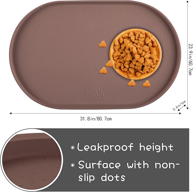 100% Waterproof 1.0" Raised Edge BPA Free Silicone Dog Food Mat, Pet Cat Feeding Mats Contain Spills Protects Floors, Placemats for Cats and Dogs Water Bowl Dishwasher XXL Large.