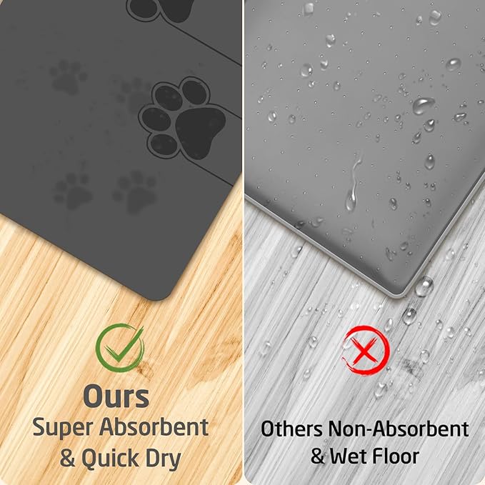 gogofree 16"×20" Gray Pet Feeding Mat, Absorbent Pet Placemat for Food and Water Bowl, Quick Dry Water Dispenser Mat for Dog and Cat, Non-Slip Mat for Messy Drinkers