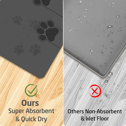 gogofree 16"×20" Gray Pet Feeding Mat, Absorbent Pet Placemat for Food and Water Bowl, Quick Dry Water Dispenser Mat for Dog and Cat, Non-Slip Mat for Messy Drinkers