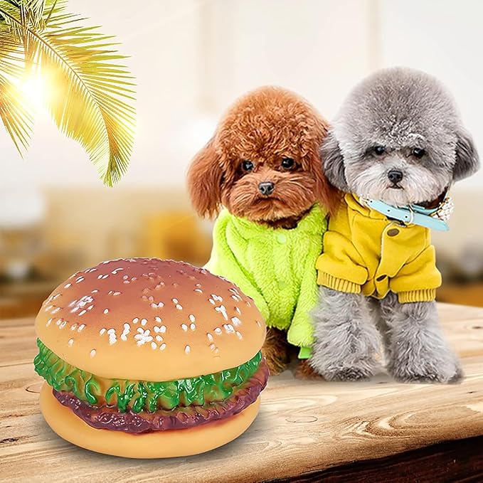 Dog Toys, Hamburger Shape Squeaky Chewing Toys Tooth Cleaning Dog Supplies, Training, Pet Supplies,Sofa Damage Prevention, Hamburger Pet Toys