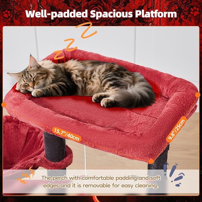 Taoqimiao Gothic Cat Tree,38.5-Inch Cat Tower for Indoor Cats,Suitable for Kittens with Luxurious cat condo with Adjustable Baskets and Luxurious Perch MS029SBR Black and Red