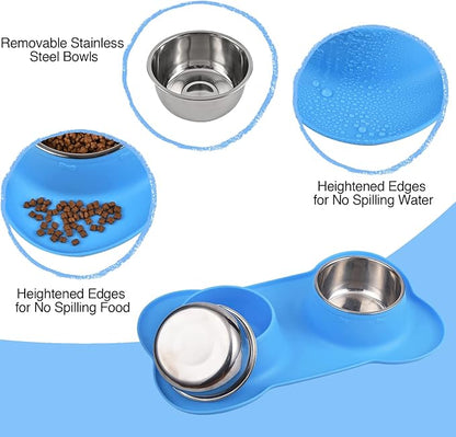 Dog Bowls 2 Stainless Steel Bowl for Pet Water and Food Feeder with Non Spill Skid Resistant Silicone Mat for Pets Puppy Small Medium Cats Dogs