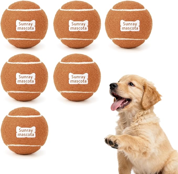 2.5" Dog Tennis Balls 6-Pack Silent Bounce, Tough Rubber Core, Durable Fetch & Training Toys for Indoor/Outdoor Play, for Small Medium Large Dogs (Carmel Brown,6 Pack)