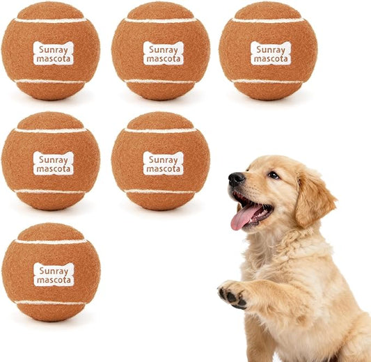 2.5" Dog Tennis Balls 6-Pack Silent Bounce, Tough Rubber Core, Durable Fetch & Training Toys for Indoor/Outdoor Play, for Small Medium Large Dogs (Carmel Brown,6 Pack)
