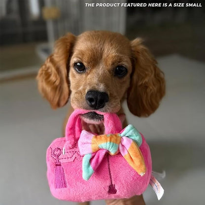 Haute Diggity Dog Barkin Bag with Scarf, Plush Designer Dog Toys with Interactive Squeaker, Stimulating Pet Enrichment, Machine-Washable & Safe Materials for All Breeds, Size Small