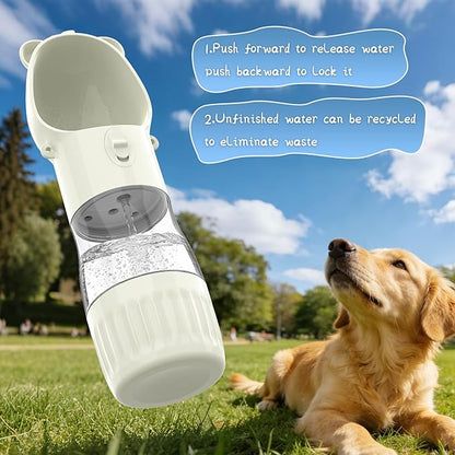 YFL Portable Dog Water Bottle with Food Container - 2 in 1 Travel Puppy Water Dispenser with Crossbody Sling & Strap - Leak Proof, Aesthetic Dog Walking Accessory for Hiking (White)