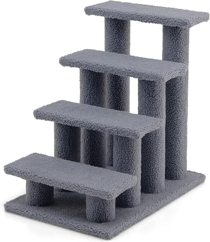 Tangkula Pet Stairs for Cats and Dogs, 4-Step Carpeted Ladder Ramp Cat Climber Cat Scratching Post, Multi-Step Dog Stairs for High Beds, Couch (Grey)