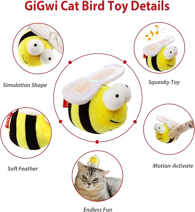 Gigwi Interactive Squeaking Cat Toy，Chirpy Bee Sound Toy for Cats，Melody Chaser Play Squeak Kitten Toys for Boredom