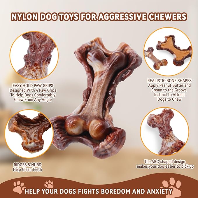 Magicorange Tough Dog Toys, Chew Toys for Aggressive Chewers, Dog Bone Toy Nylon Almost Indestructible Dogs Toy for Teeth Cleaning and Training (Brown