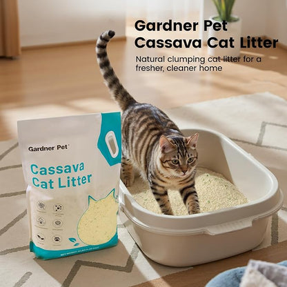 Gardner Pet Cassava Cat Litter, Tapioca Cat Litter, Odor Control | Low Dust | Natural Clumping Litter | Fast Absorption & Low Tracking Kitty Litter, Unscented with Deodorizing Pellets (9LBS*2)
