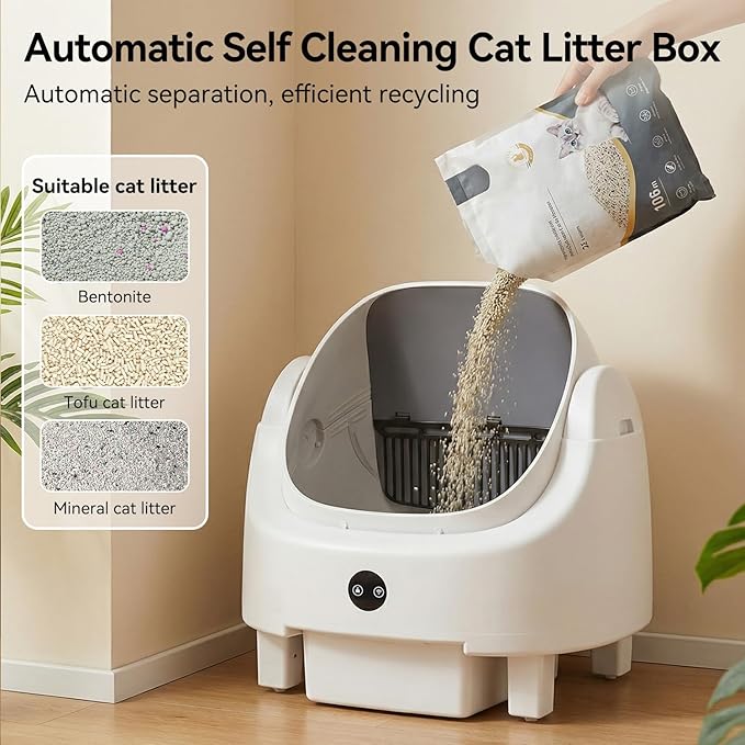 Automatic Litter Box App Control Self Cleaning Litter Box Odor Control＆Safety Protection for Multiple Cats with Garbage Bag, Cat Litter Mat and Fragrance Box