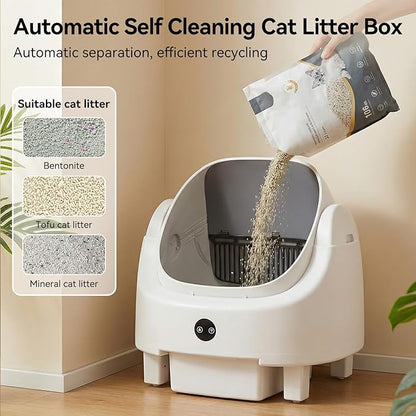 Automatic Litter Box App Control Self Cleaning Litter Box Odor Control＆Safety Protection for Multiple Cats with Garbage Bag, Cat Litter Mat and Fragrance Box