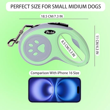 Retractable Dog Leash, VELIGOOD 5M/16FT Extendable Dog Lead with Strong Nylon Tape Tangle-Free One-Handed Brake, Pause, Lock for Small Medium Dogs (Green)