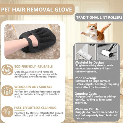 Pet Hair Remover Glove, Pet Hair Remover for Laundry, ReusableElectrostatic Dog Cat Hair Removal Gloves for Furniture
