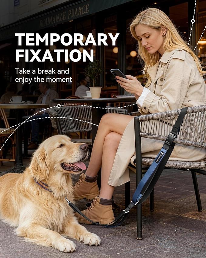Reinforced Crossbody Dog Leash, 4–6ft Adjustable Multifunction Leash with Dual Padded Handles, Durable Nylon Lead Featuring Solid Metal Clips for Daily City & Park Walking