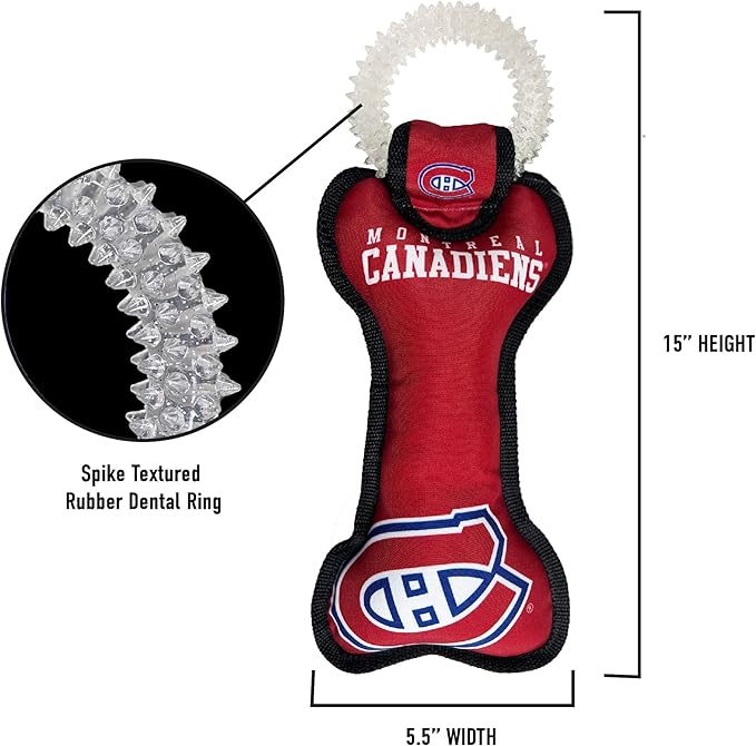 Pets First NHL Montreal Canadiens Dog Bone Squeak Toy with Cleaning Teething Ring