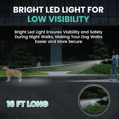 Retractable Dog Fancy Leash with Flashlight and Dispenser, 16 ft Dog Retractable Leash is Perfect for Safe and Comfortable Walking with Your Pet - Suitable for Dogs - Green