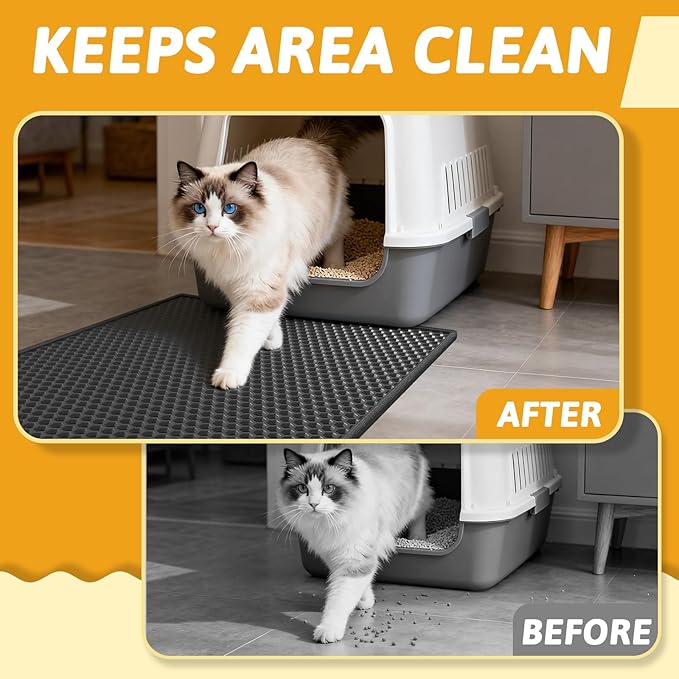 Pieviev Cat Litter Mat Double Layer Waterproof Urine Proof Trapping Mat 1 Pack (Black, 24x15 Inch (Pack of 1))
