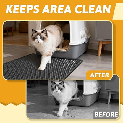 Pieviev Cat Litter Mat Double Layer Waterproof Urine Proof Trapping Mat 1 Pack (Black, 24x15 Inch (Pack of 1))