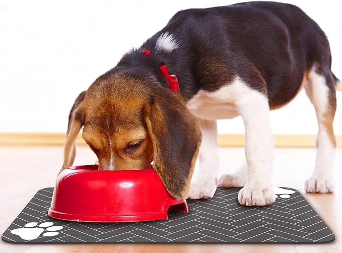 Dog Food Mats,Cat Absorbent Water Bowl Feeding Mats Pet Placemats for Food and Water Gray Wood Grain 16 * 24 inch