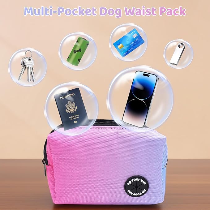 Hands Free Dual Handle Retractable Bungee Leash with Reflective Trim, Adjustable Waist Belt for Dog Walking, Running, Hiking - Durable Nylon Leash for Medium Large Dogs, Pink