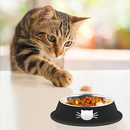 Serentive 2 Pcs Non-Slip Stainless Steel Small Cat Food Bowls - Unbreakable, Thicken 13 Oz Cat Dishes - Indoor, Removable Rubber Base, Easily Clean, Lovely Color