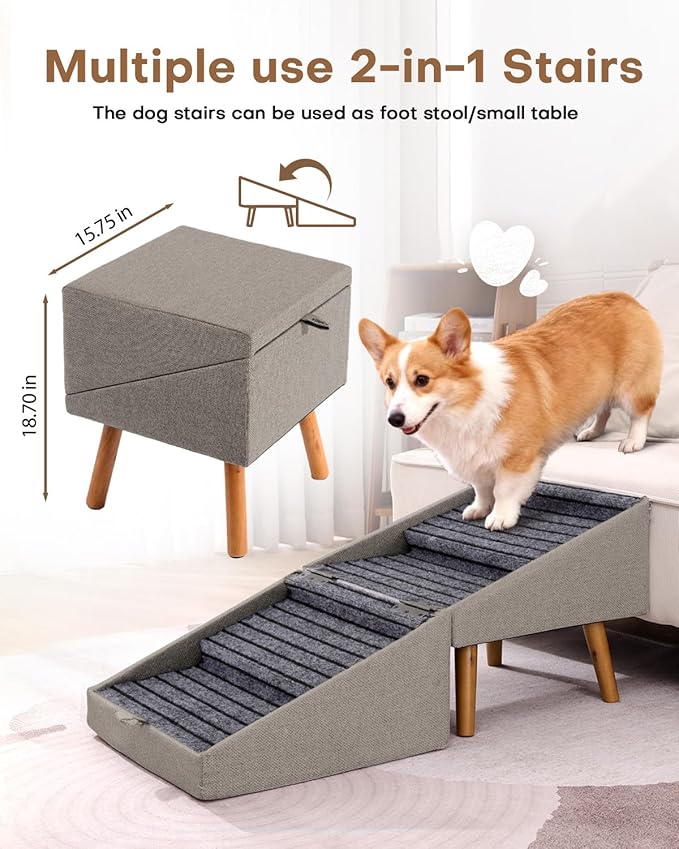 Dog Ramp for Couch and Bed,17.13" H Dog Stairs for Small Dogs and Cats, Foldable 2 in 1 Pet Steps for Medium Large Dogs and Puppy, Split Ottoman Design Pet Ramp