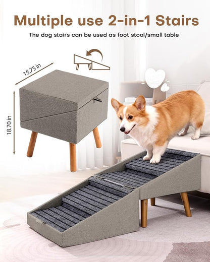 Dog Ramp for Couch and Bed,17.13" H Dog Stairs for Small Dogs and Cats, Foldable 2 in 1 Pet Steps for Medium Large Dogs and Puppy, Split Ottoman Design Pet Ramp