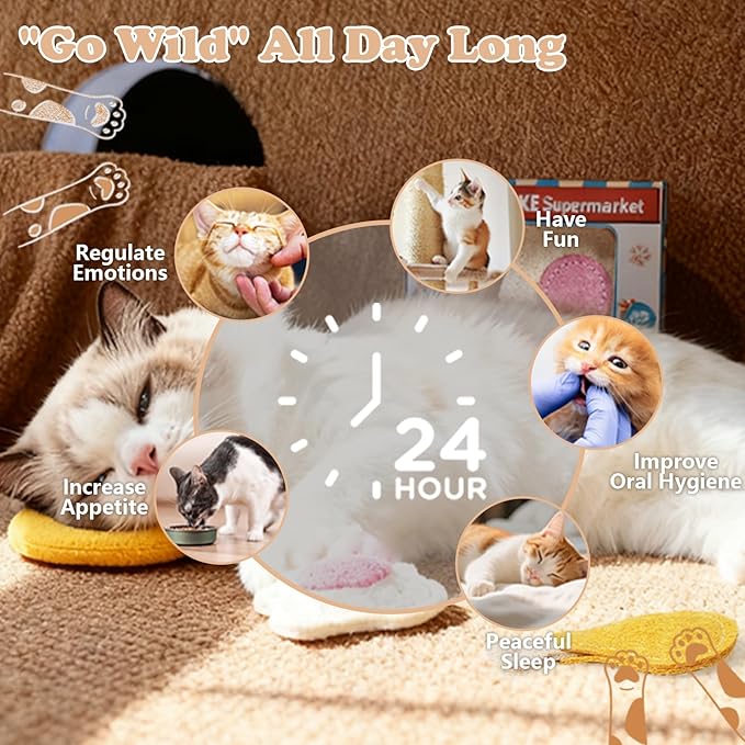 3-Pack Catnip Chew Toys, Natural Loofah Cat Scratch & Teething Toys for Bored Indoor Cats, Interactive Food Shape Treat Toy for Dental Health, Cat Toys with Catnip for Kitty Toys