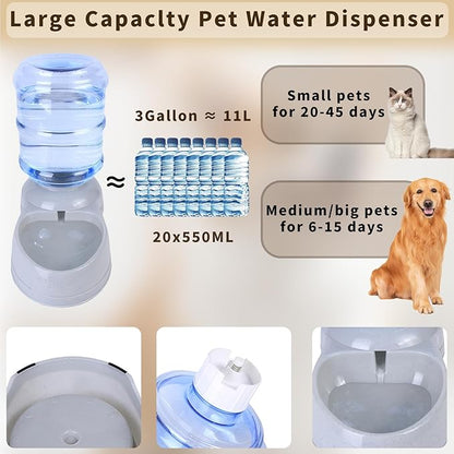 3 Gallon Automatic Dog Water Dispenser, 11L Large Dog Water Bowl Dispenser, Automatic Pet Water Dispenser Gravity Water Bowl for Dogs, Large Dog Drinking Fountain