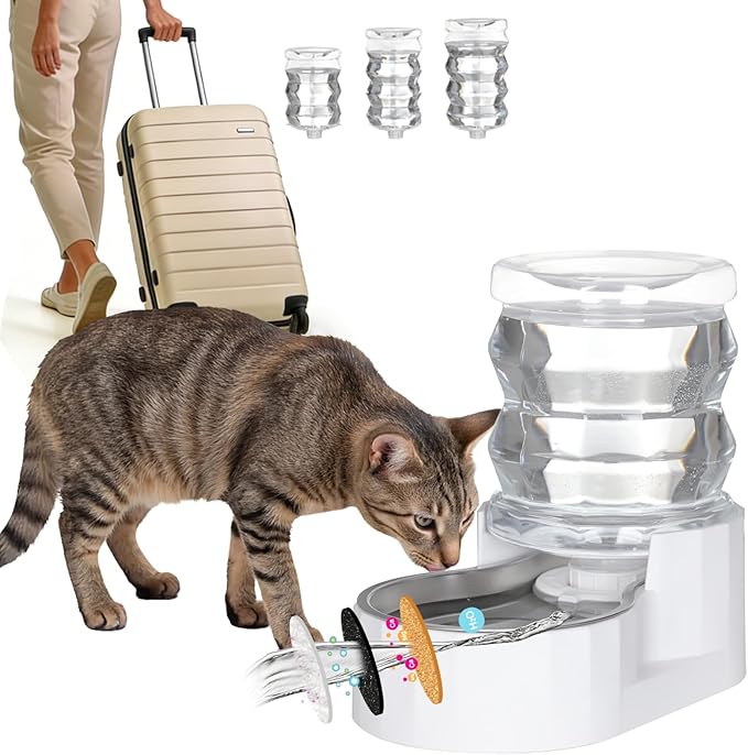 RIZZARI Pet Water Bowl Dispenser: 4L Automatic Stainless Steel Feeder with Activated Carbon Ion Exchange System - Remove Odor/Soften Water - Prevent Urinary Stones for Cats and Dogs - Living Room Nook