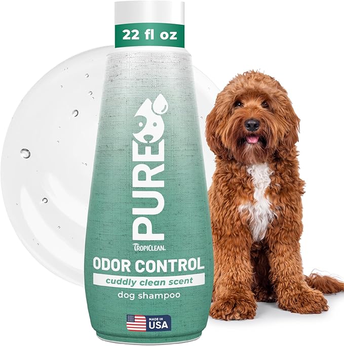 TropiClean Pure Odor Control Dog Shampoo, Perfect Deodorizing Dog Shampoo for Smelly Dogs, Tropical Papaya Scent, Made in USA, Puppy Safe, 22 oz.