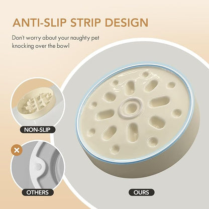 Ceramic 1.6 Cup Dog Bowl Slow Feeder, 8.2 inch Slow Pet Food Dish for Medium and Large Dog, Stop Bloat, Preventing Choking(Single Bowl, Light Yellow)