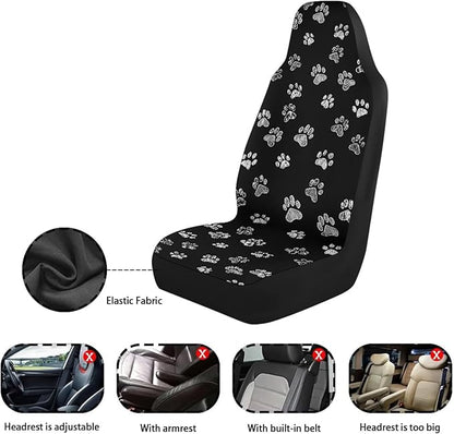 Dreaweet White Dog Paw Print Car Seat Covers for Women 2 Front Set Cute Car Accessories Washable Front Seat Cover Universal Fit Most Vehicle SUV Sedan Trucks
