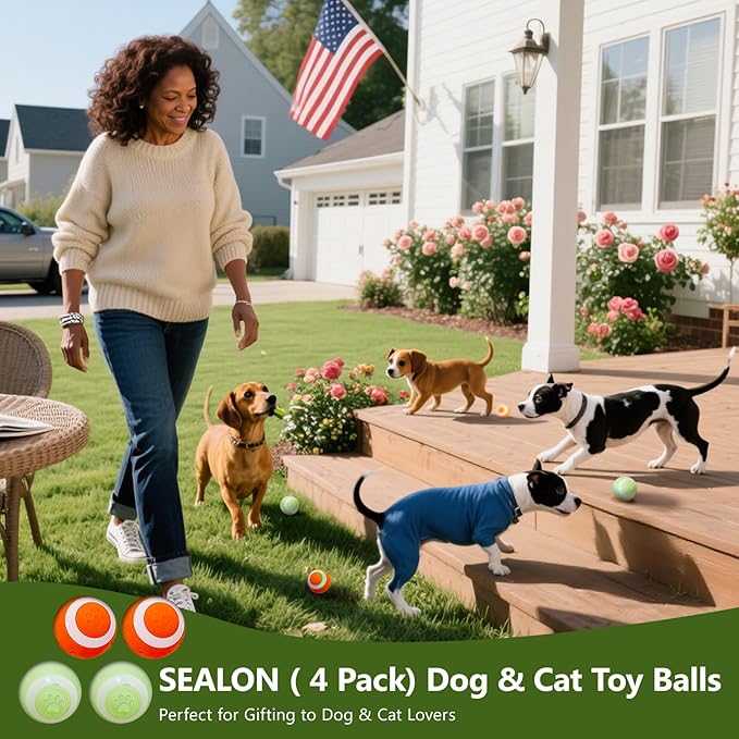 SEALON Electric Interactive Dog & Cat Toy Ball(4 Pack) Indoor Cat Play Ball, Suitable for Cats Over 6 Months for Exercise, Weight Loss, and Fun