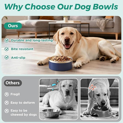 LIHONG Stainless Steel Dog Bowls for Large Dogs,Dog Food Water Bowls with Non Slip Rubber Bottom,Pet Feeding Bowl,Double Wall Insulated,Rustproof(64oz,Blue)