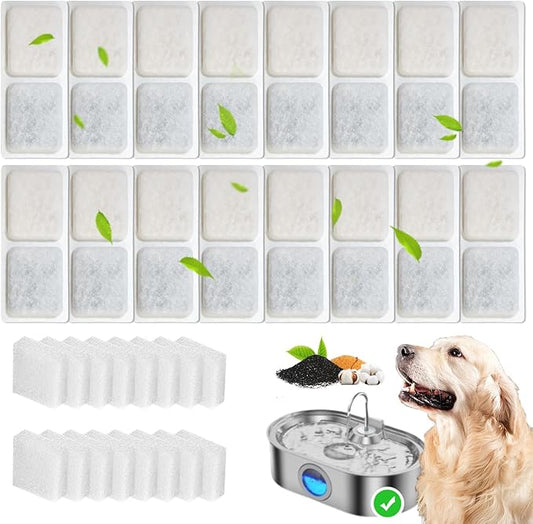16 Pack Replacement Filters Compatible with 3.4Gal Dog Water Fountain, 6 Month Set for Large Dogs Water Bowl Dispenser, Includes 16 Filters & 16 Sponges