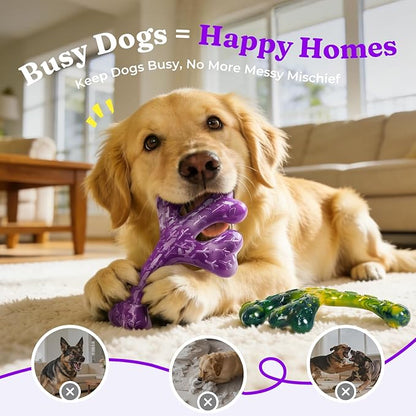 Indestructible Tough Dog Toys for Aggressive Chewers - 2 Pack Beef and Bacon Flavored Chew Bone for Large Dogs 20-90 lbs, Long Lasting & Keep Them Busy (XL Cactus) Dark Purple & Dark Green