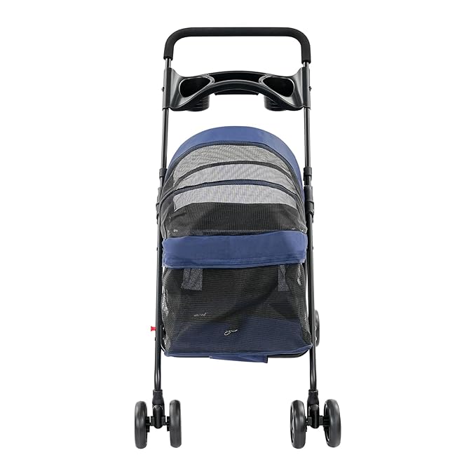 Foldable Pet Stroller w/Lockable Brakes,40lbs Capacity Ventilated Mesh Carrier Cart for Small Medium Dogs & Cats,Dog Stroller (Navy Blue)