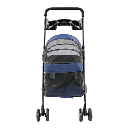 Foldable Pet Stroller w/Lockable Brakes,40lbs Capacity Ventilated Mesh Carrier Cart for Small Medium Dogs & Cats,Dog Stroller (Navy Blue)