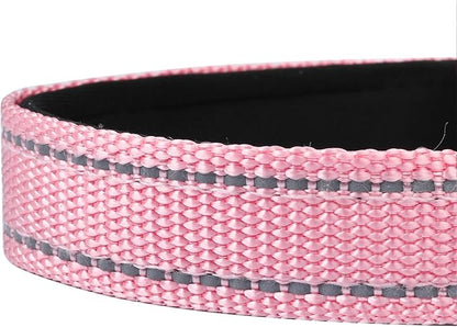 Reflective Dog Collar, Adjustable Soft Neoprene Padded Nylon Pet Collars with Buckle for Large Dogs, Light Pink,L