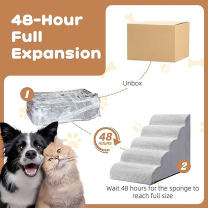 Makigued Dog Stairs for Small Dogs and Cats, 23" H 5 Steps Pet Steps Ramp for High Bed, Couch, Sofa, Waterproof Pet Stairs with Removable Washable Cover, Non-Slip Bottom, Light Gray