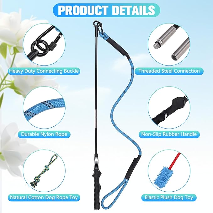 BINGPET Flirt Pole for Dogs,Interactive Dog Toys for Large Medium Small Dogs Chase and Tug of War,Durable Dog Teaser Wand Flirt Pole with Lure Chew Rope Toys for Outdoor Exercise & Training